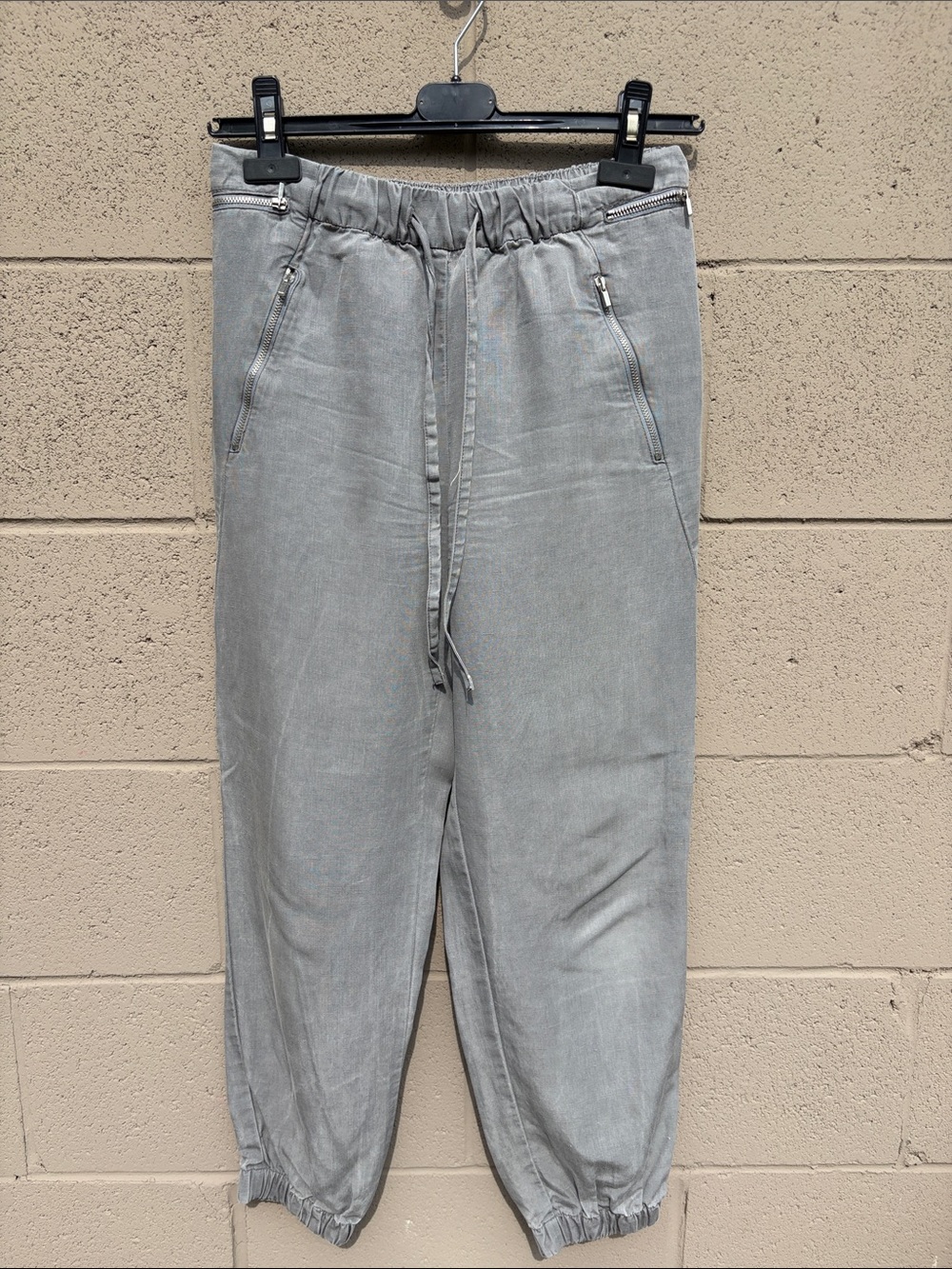 Zara Light Gray Linen Drawstring Jogger Pants